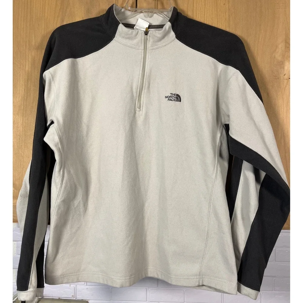 The North Face Fleece Pullover Mens Medium Cream Black Quarter Zip A436